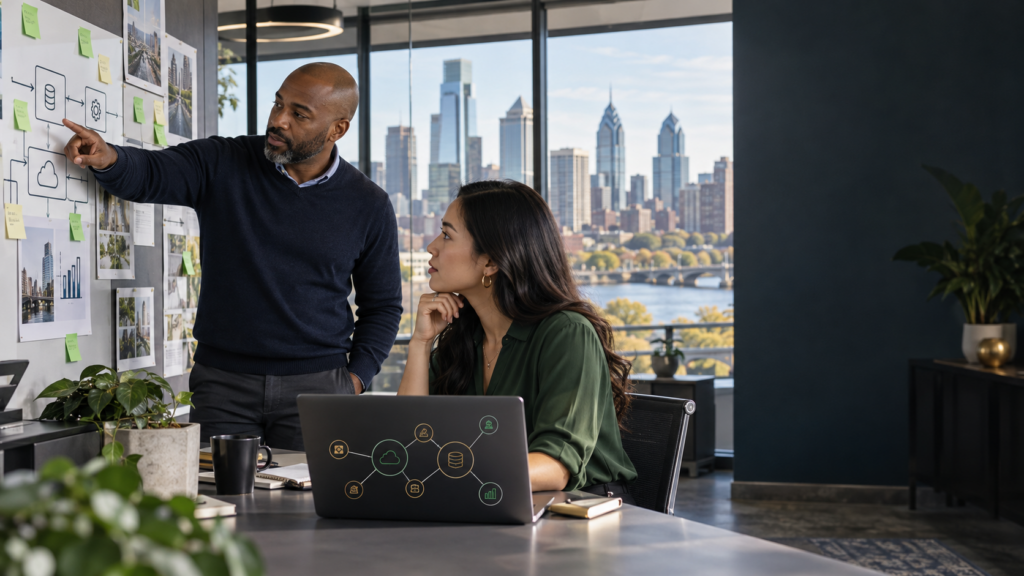 Philadelphia business team replacing a manual tech stack with connected AI automation