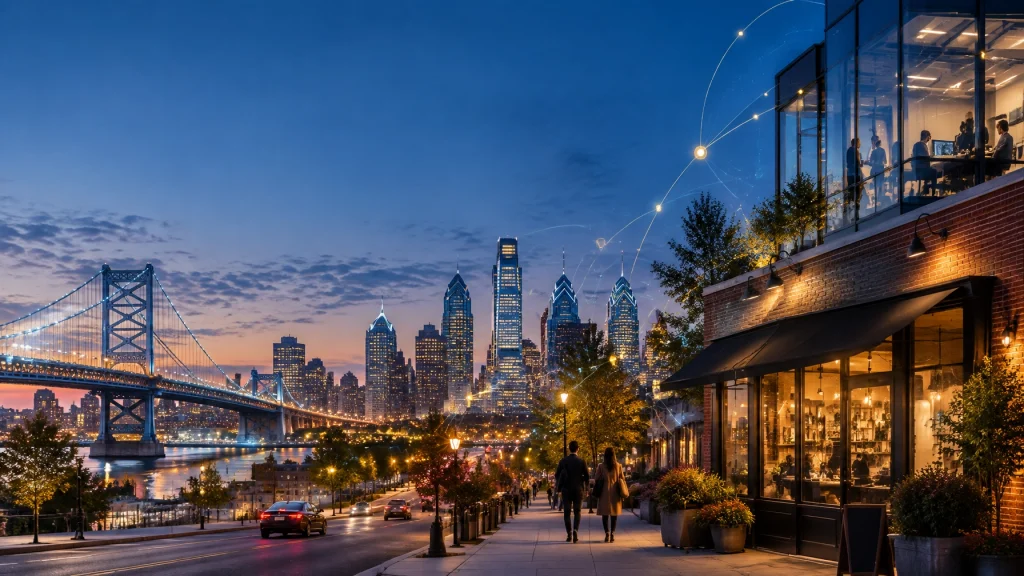 Philadelphia skyline and Ben Franklin Bridge at twilight