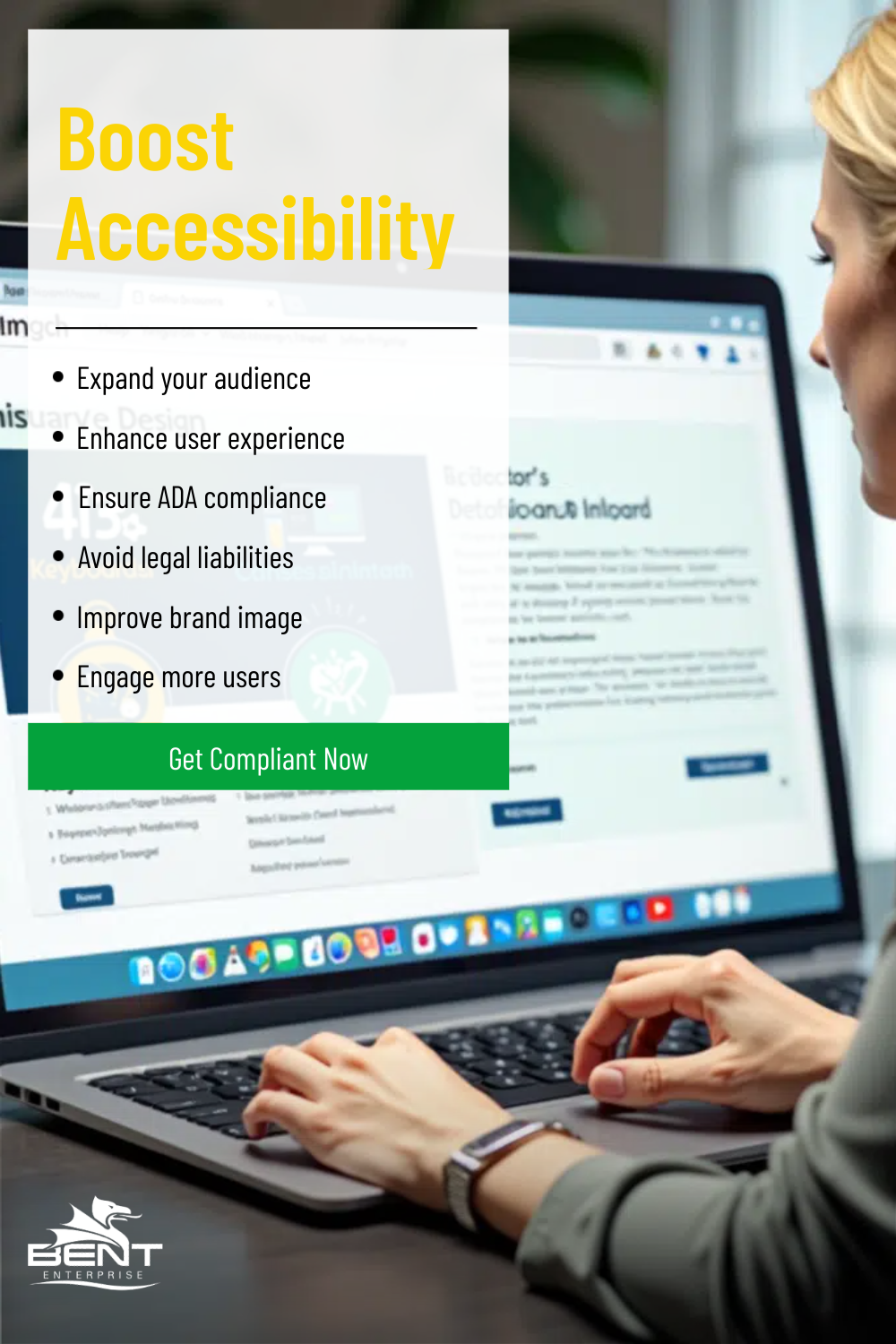 Person using laptop, focus on accessibility improvements.