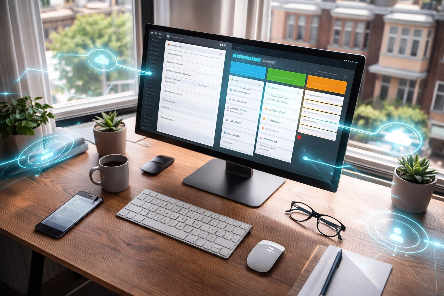 Office desk in Philadelphia with a monitor displaying website form fields and a CRM pipeline, highlighting effective data mapping.