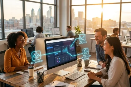 Team collaborating on AI and analytics project