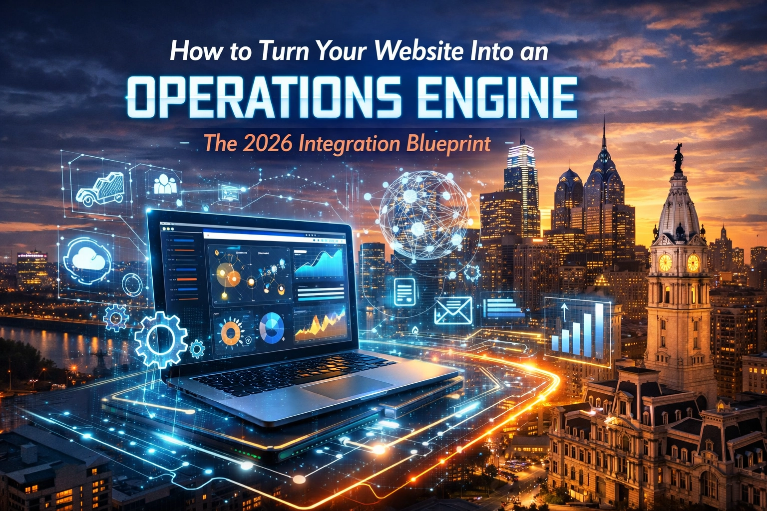 Website integration and operations engine concept illustration