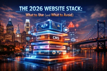 Futuristic 2026 website technology stack illustration