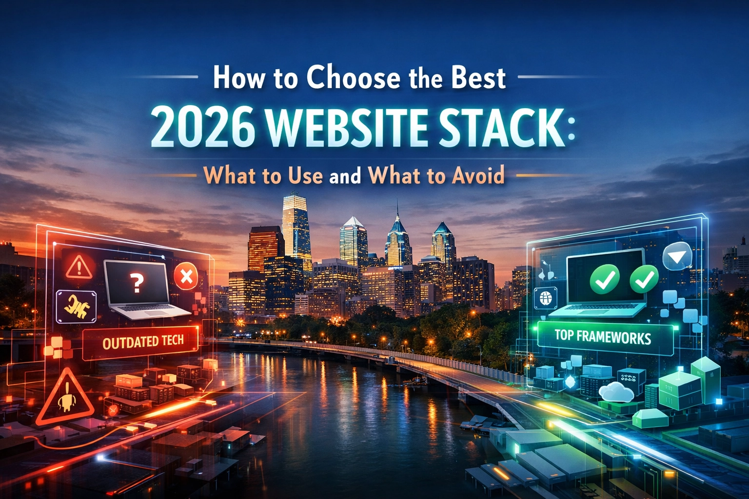 2026 website stack guide cityscape graphic