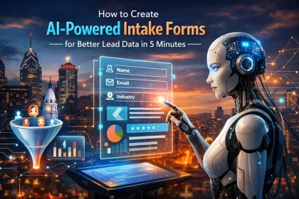 AI robot creating digital intake forms at night