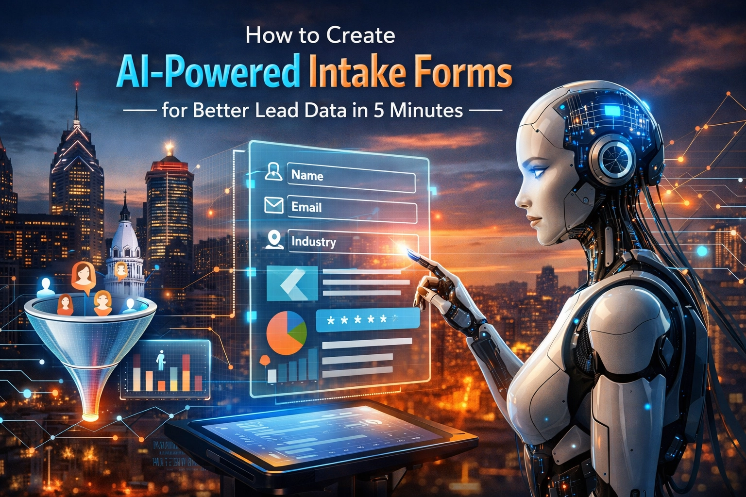 AI robot creating digital intake forms at night