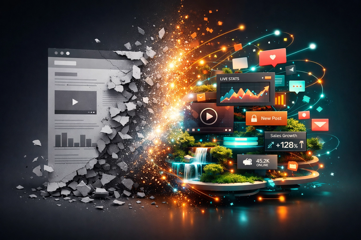 Website evolution from static page to dynamic interactive system with real-time data