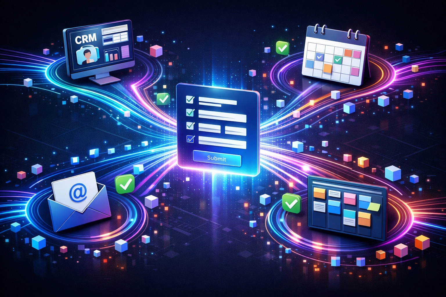 Digital form connected to CRM, calendar, and project tools through automated workflow integration