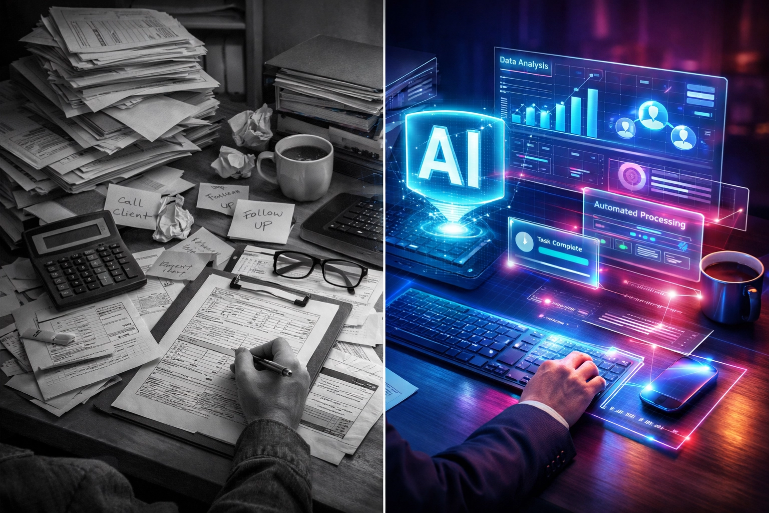 AI automation transforming manual business processes into streamlined digital workflows