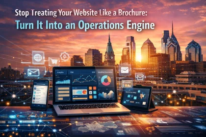 Digital devices showing website analytics dashboard at sunset.