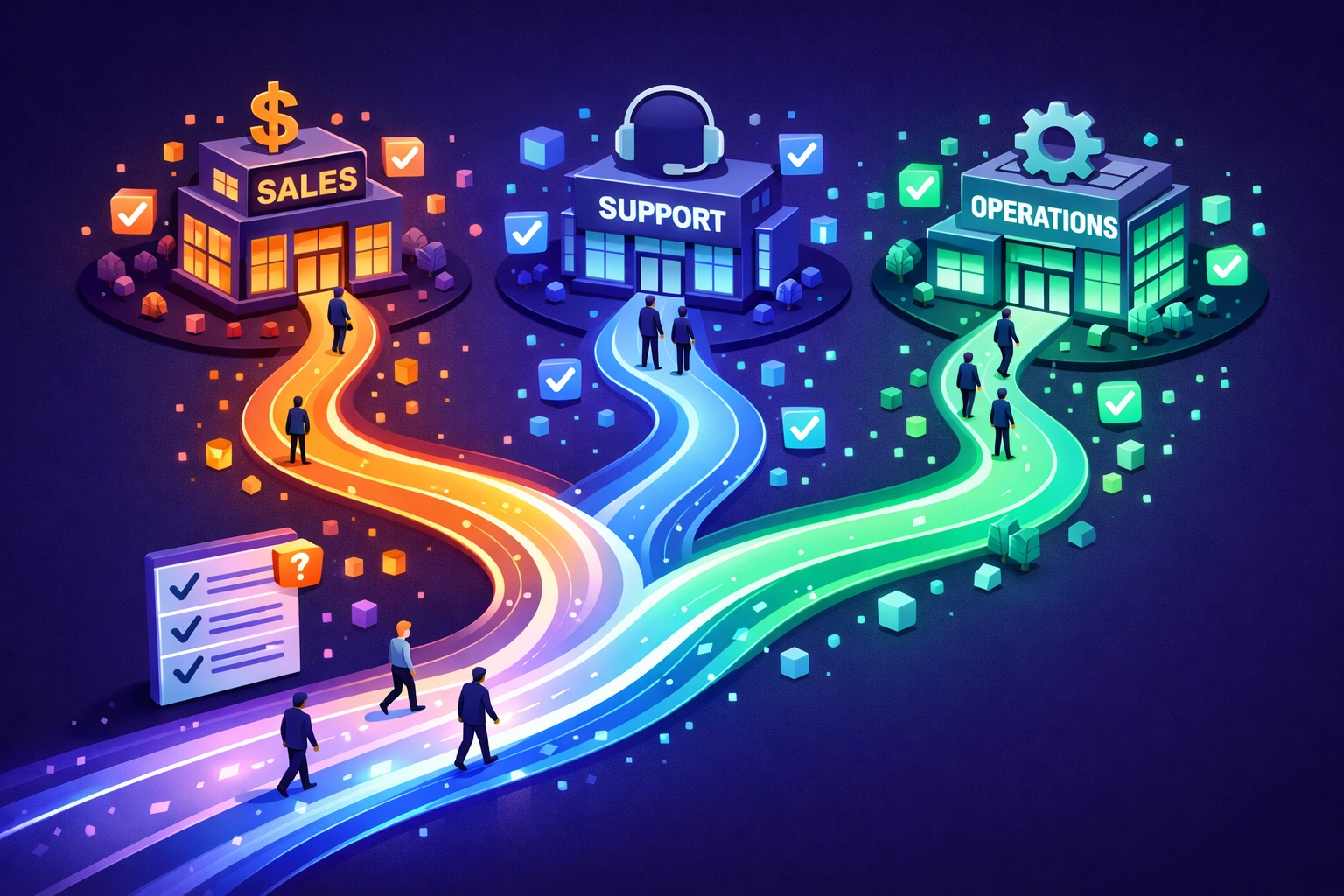 Automated lead routing system directing form submissions to sales, support, and operations teams