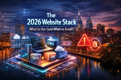 Modern 2026 website stack technology overview illustration