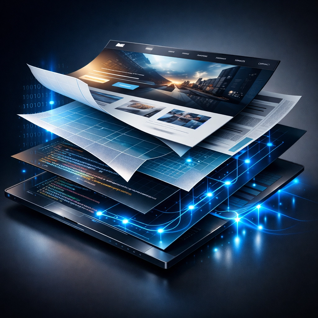 Modern responsive website architecture showing mobile-friendly design layers