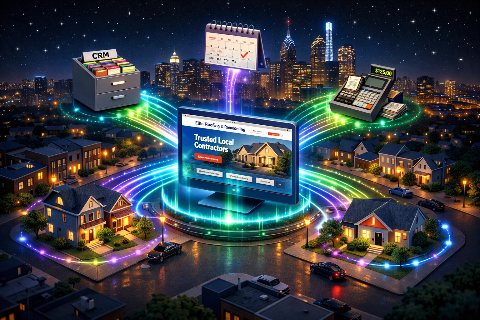 Philadelphia contractor website integrated with CRM, calendar, and payment systems workflow