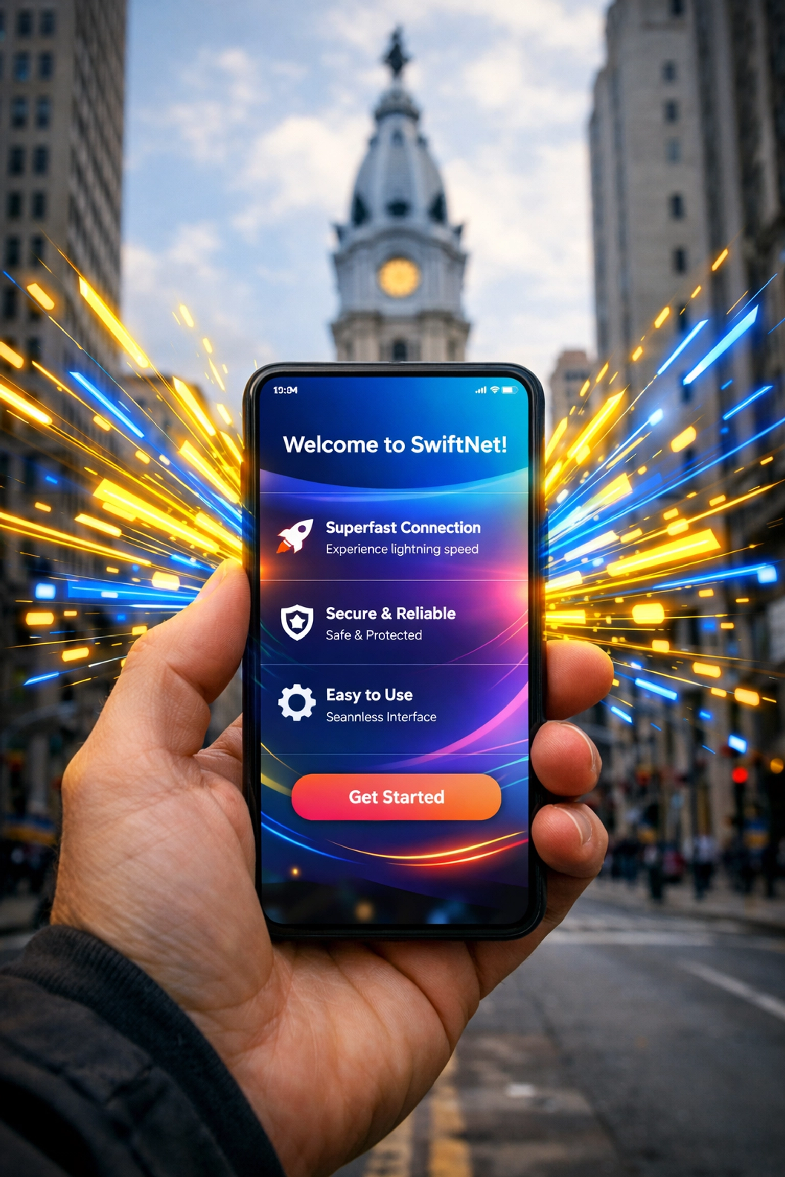Fast-loading mobile web design for Philadelphia businesses shown at City Hall for local SEO.