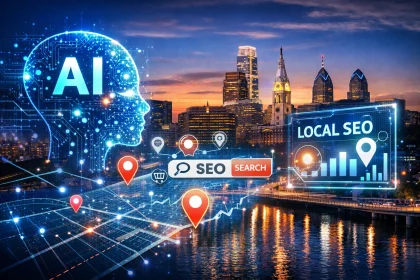 AI technology enhancing local SEO in cityscape