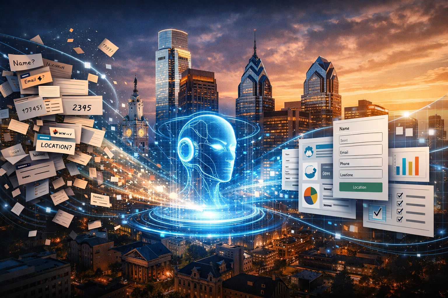 AI data integration in futuristic cityscape