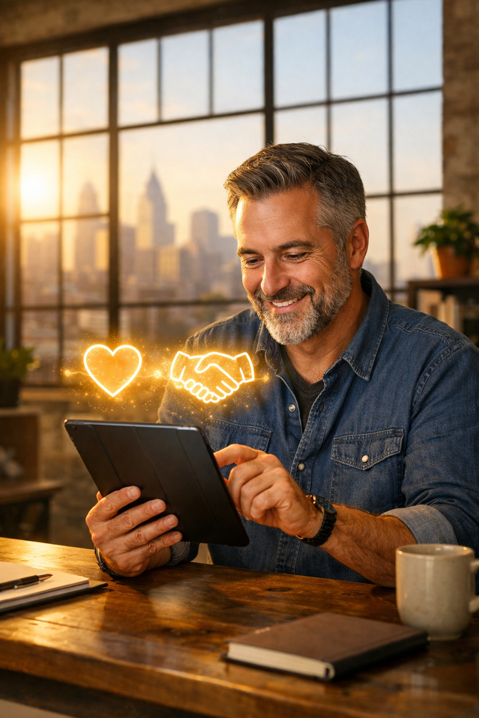 Philly business owner in Northern Liberties office managing personalized customer connections.