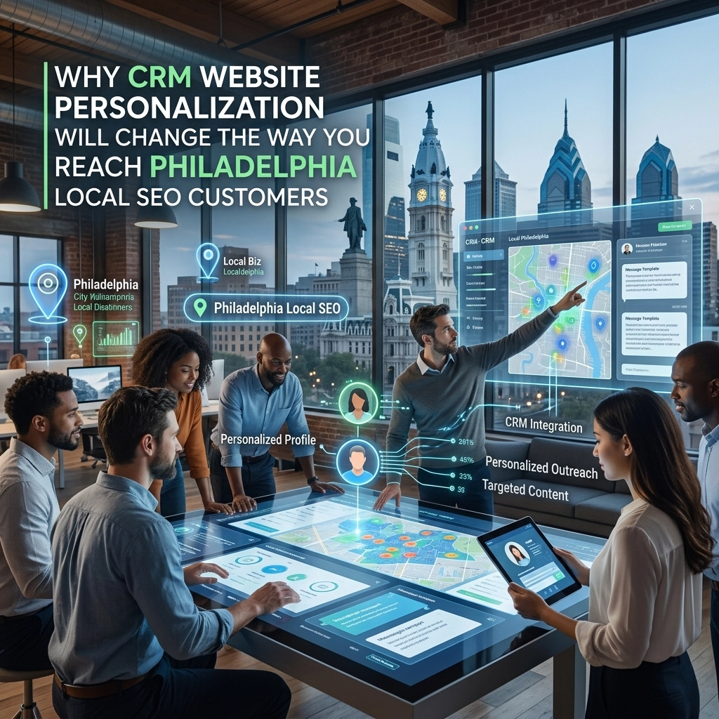 Team discussing CRM personalization for Philadelphia SEO.