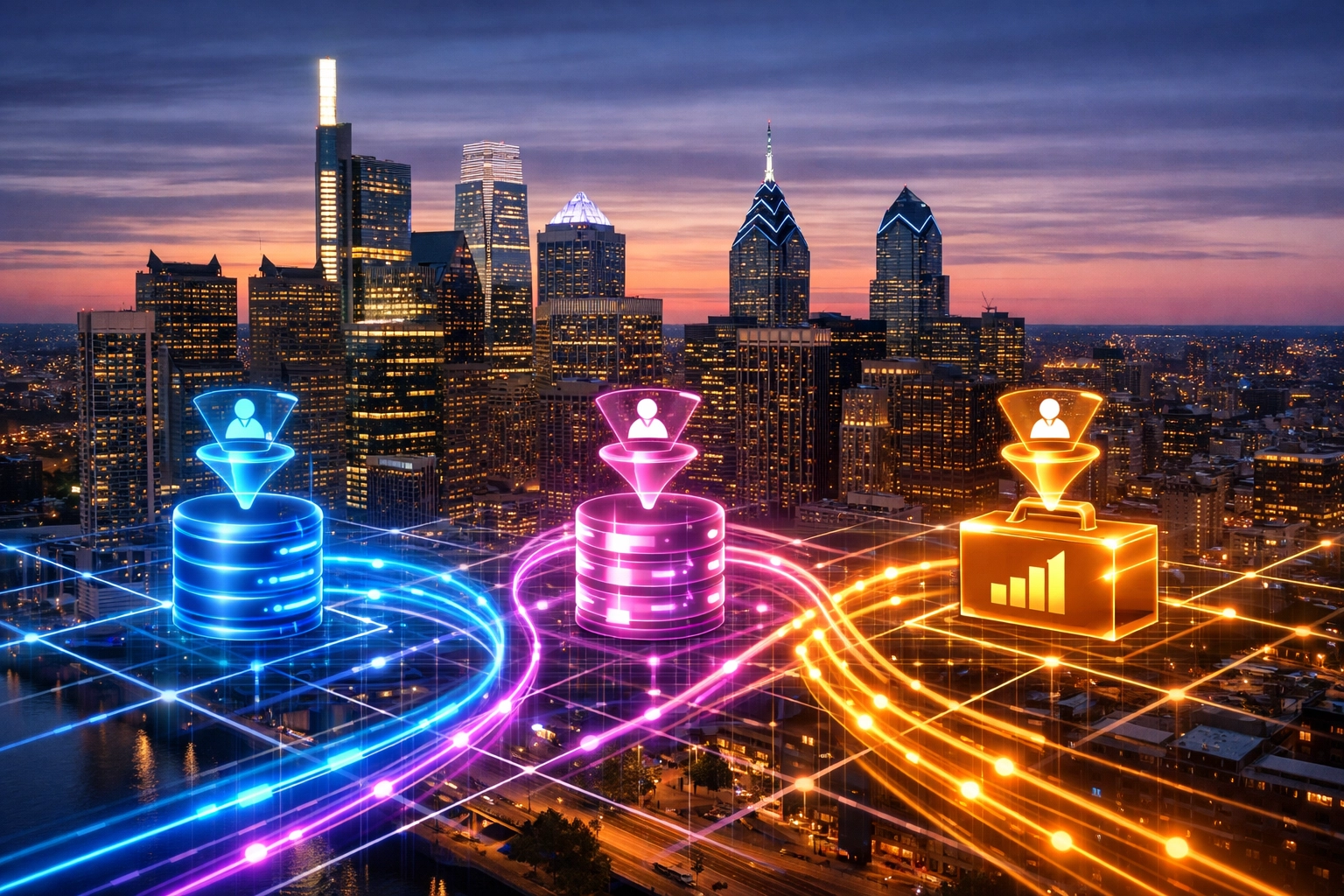 Visualization of smart lead routing and CRM integration for Philadelphia small business websites.