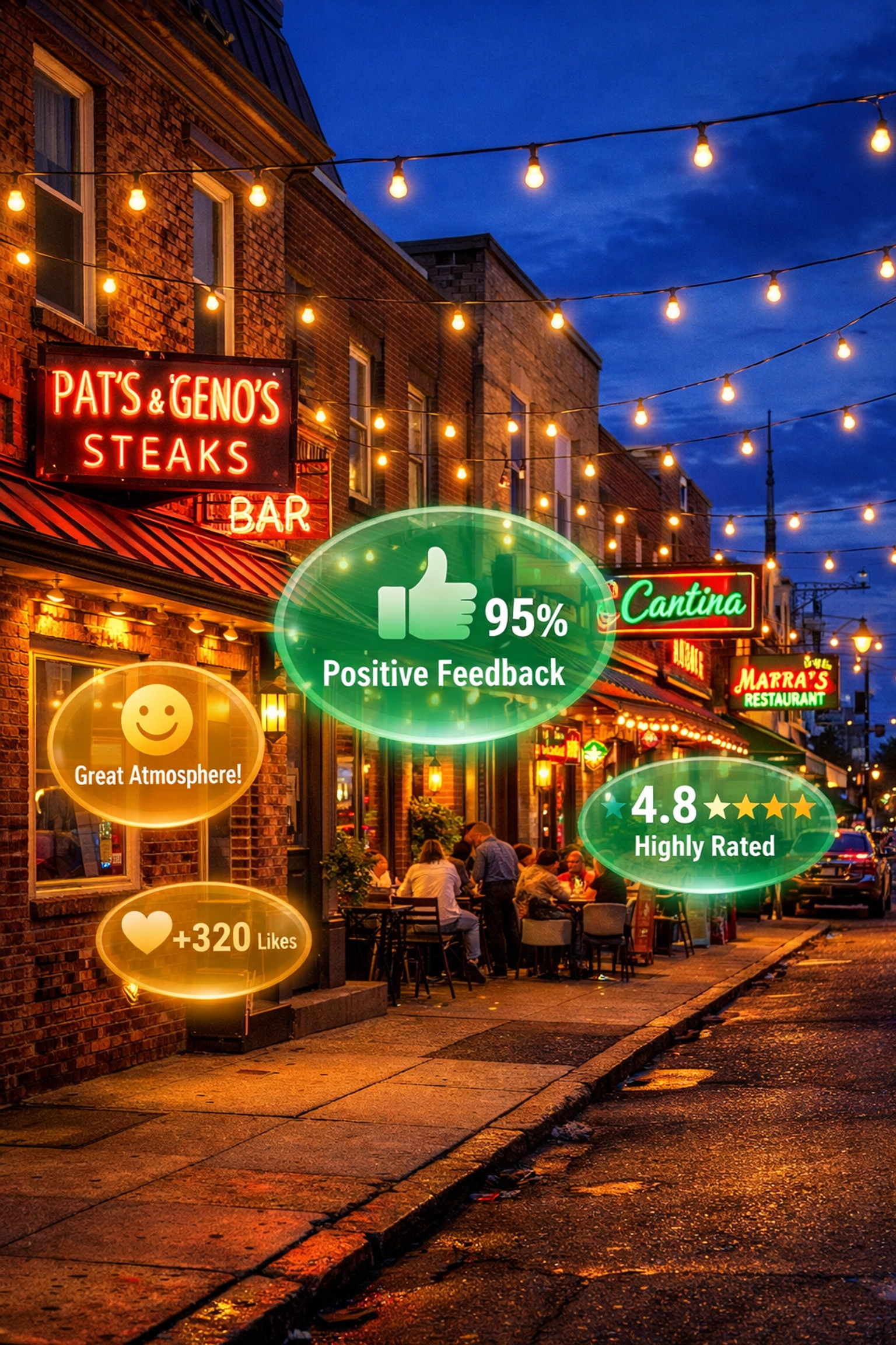 AI sentiment analysis tracking local customer reviews for businesses on East Passyunk Avenue in Philly.
