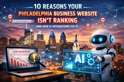 AI robot fixing Philadelphia website SEO issues