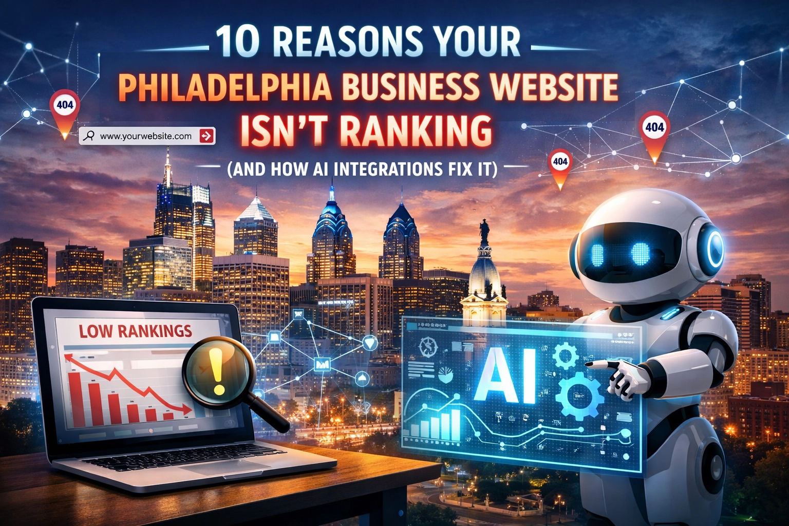 AI robot fixing Philadelphia website SEO issues