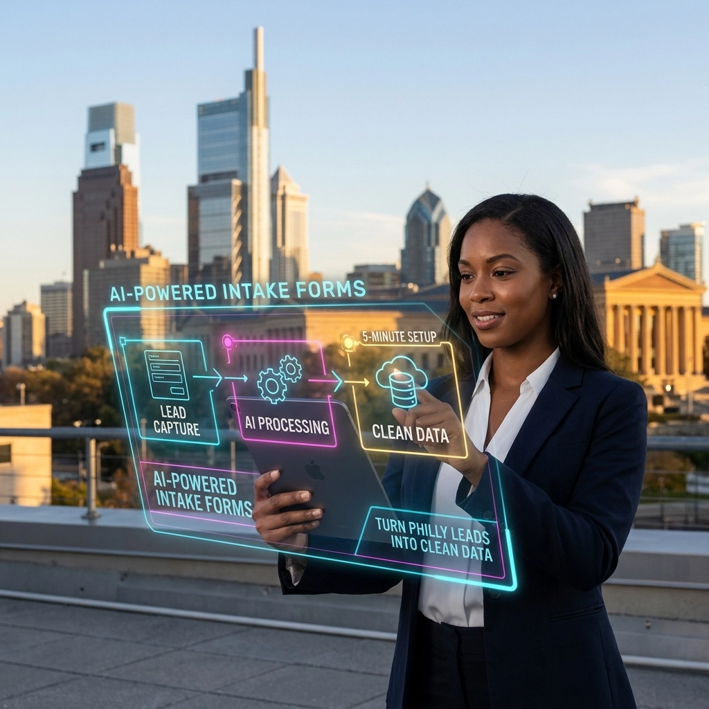 Businesswoman using AI-powered data processing interface outdoors