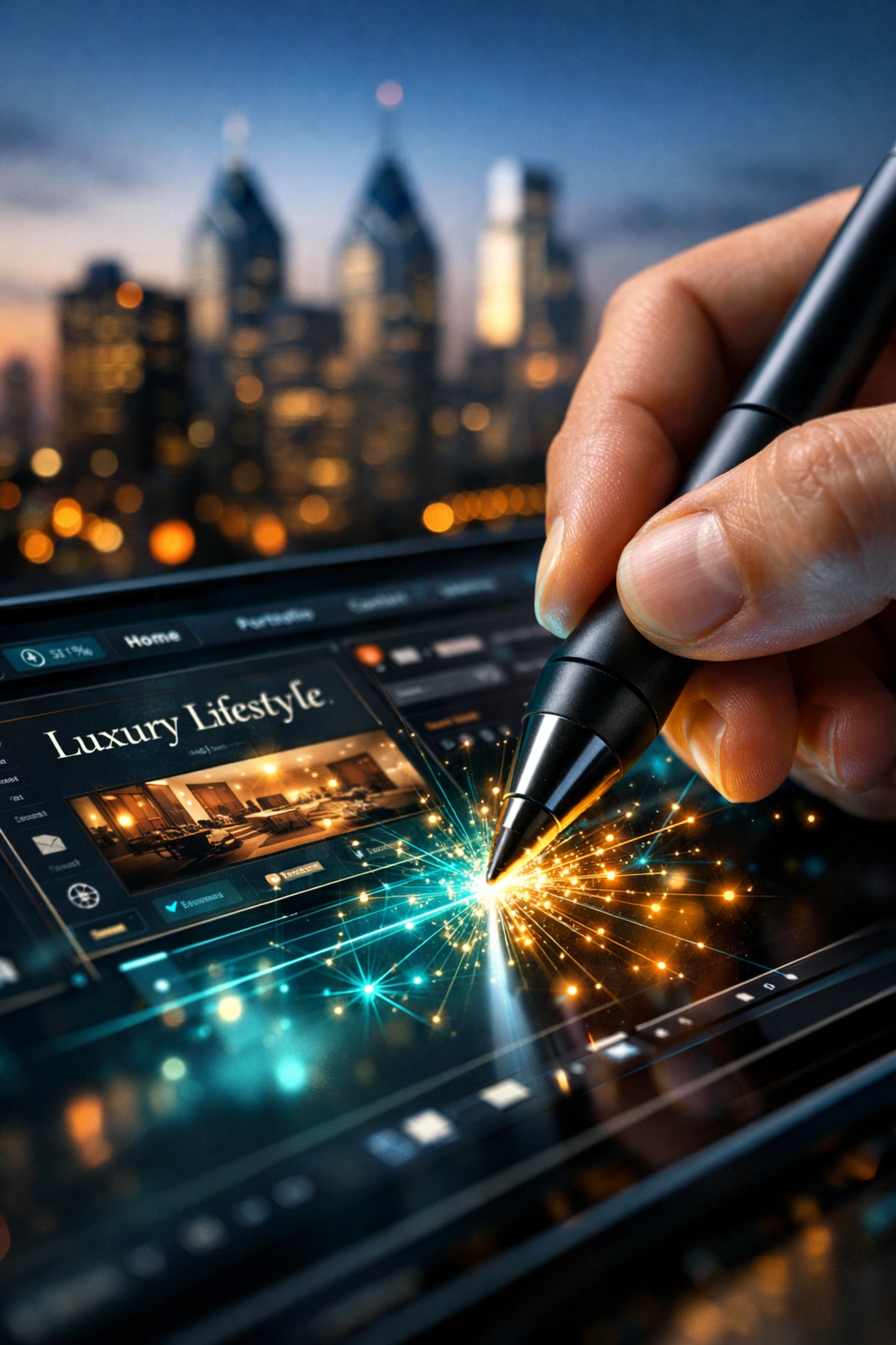 Expert creating custom web design solutions for businesses in Philadelphia on a digital tablet.