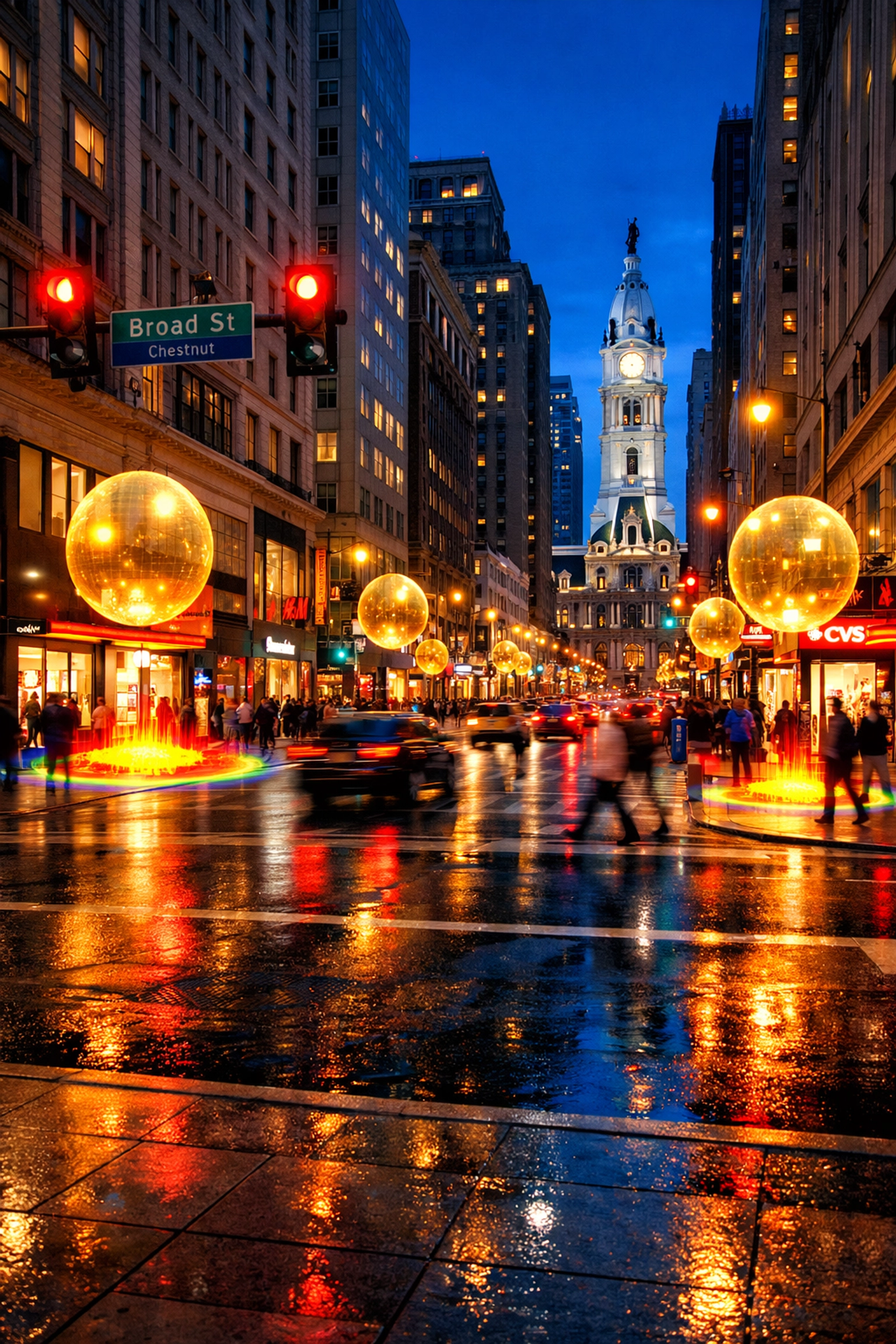 Philadelphia local SEO heatmap visualizing search intent and customer flow at a busy city intersection.