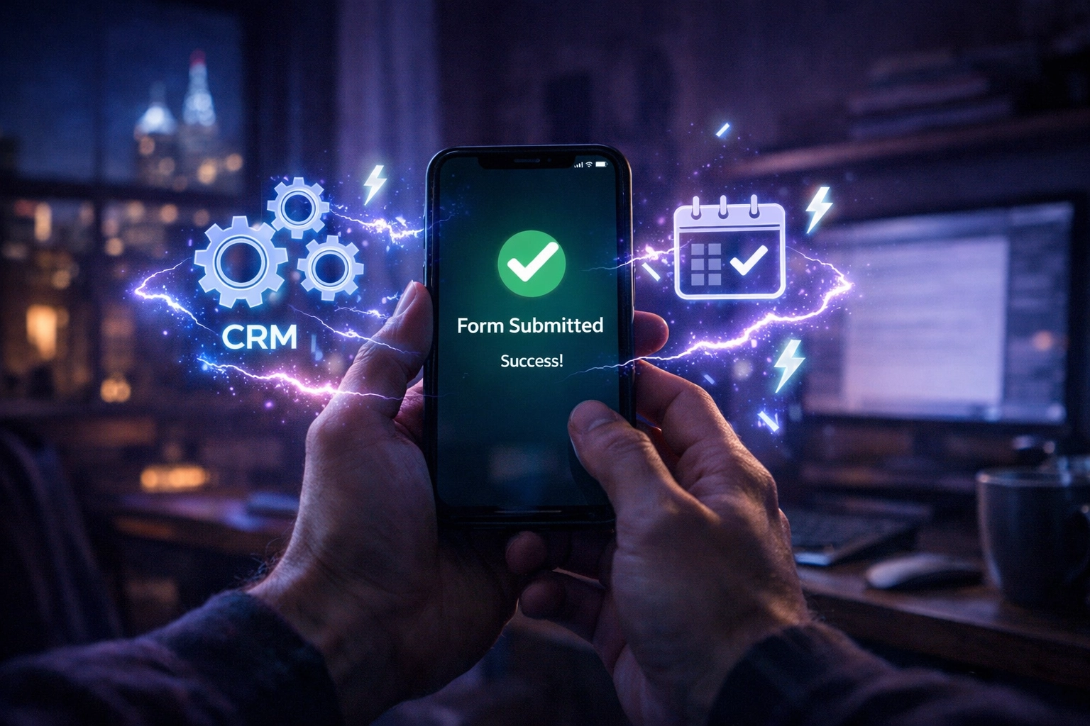 Mobile smartphone showing automated lead submission and CRM integration for a Philadelphia business.