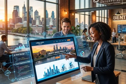 Team designing website in modern Philadelphia office