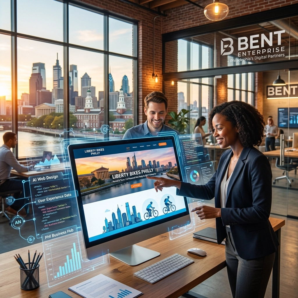 Team designing website in modern Philadelphia office