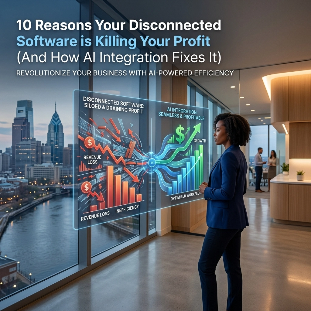 Businesswoman analyzing AI integration profit charts.