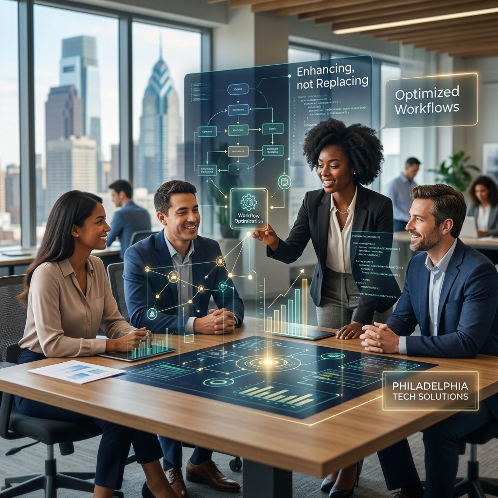 Business team discussing digital workflow optimization strategies