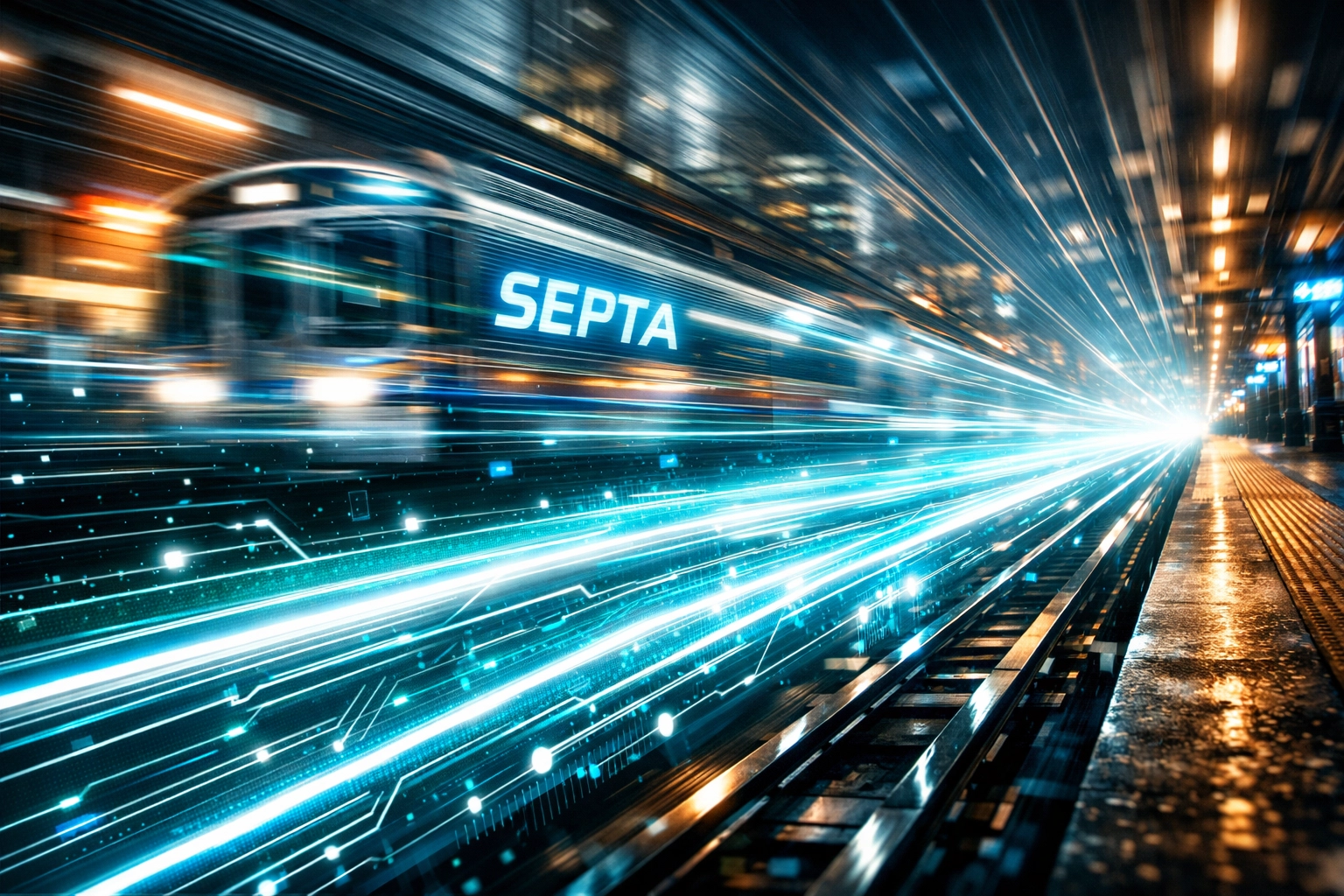 Fast light trails in a Philadelphia station symbolizing the high speed needed to avoid the worst web host.