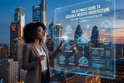 Professional using virtual scalable website architecture interface