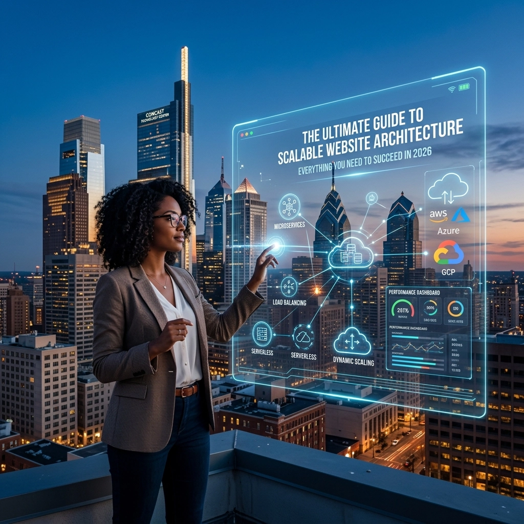 Professional using virtual scalable website architecture interface