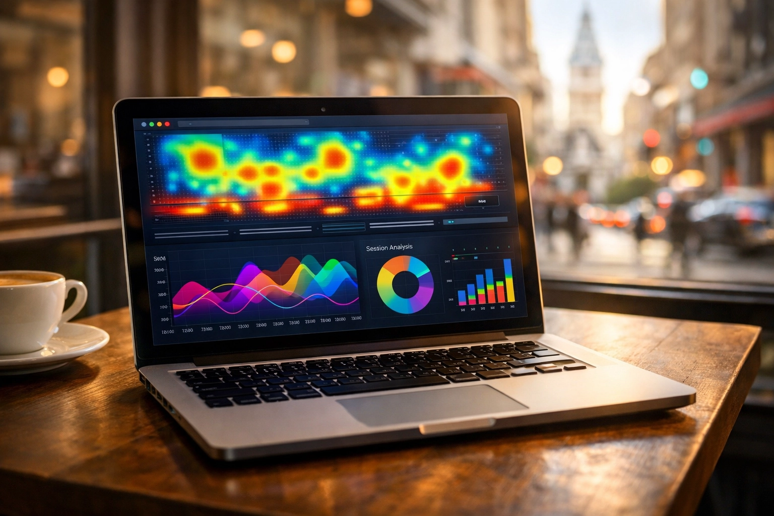 Laptop showing AI analytics and UX data to help businesses in Philadelphia avoid the worst web host issues.