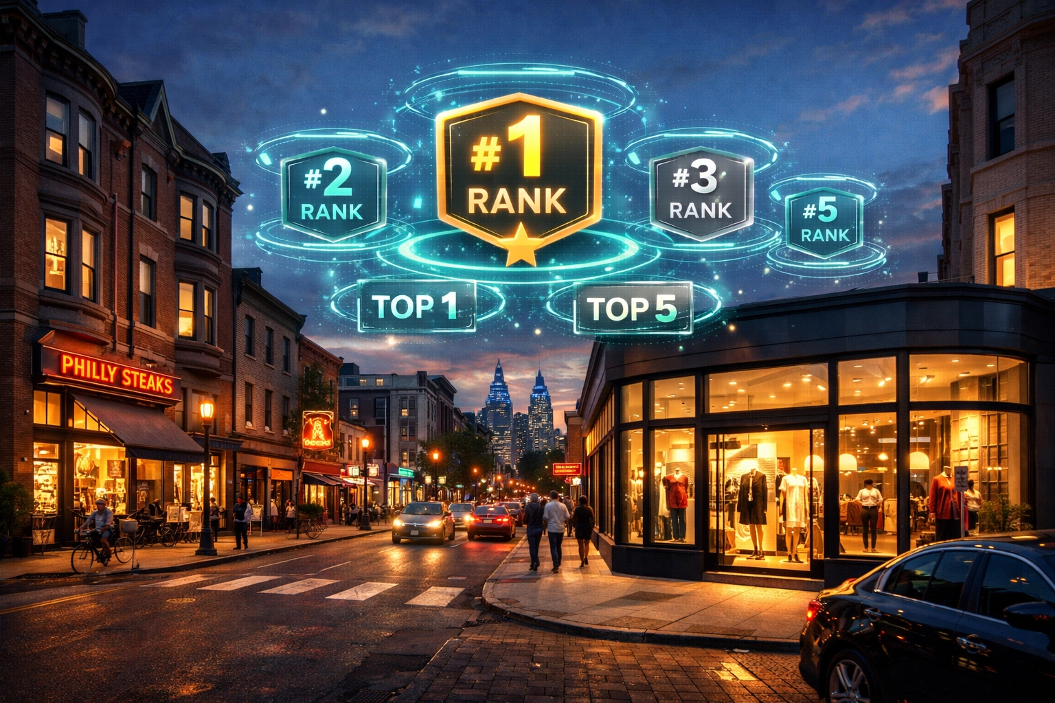 Local Philadelphia business storefront with high search engine ranking digital indicators.