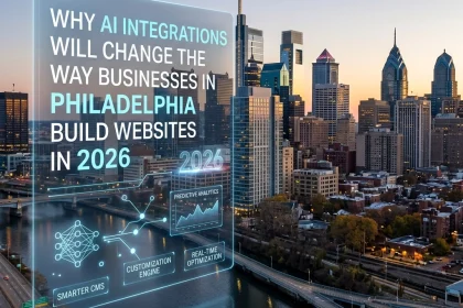 Philadelphia skyline with AI integration technology concept