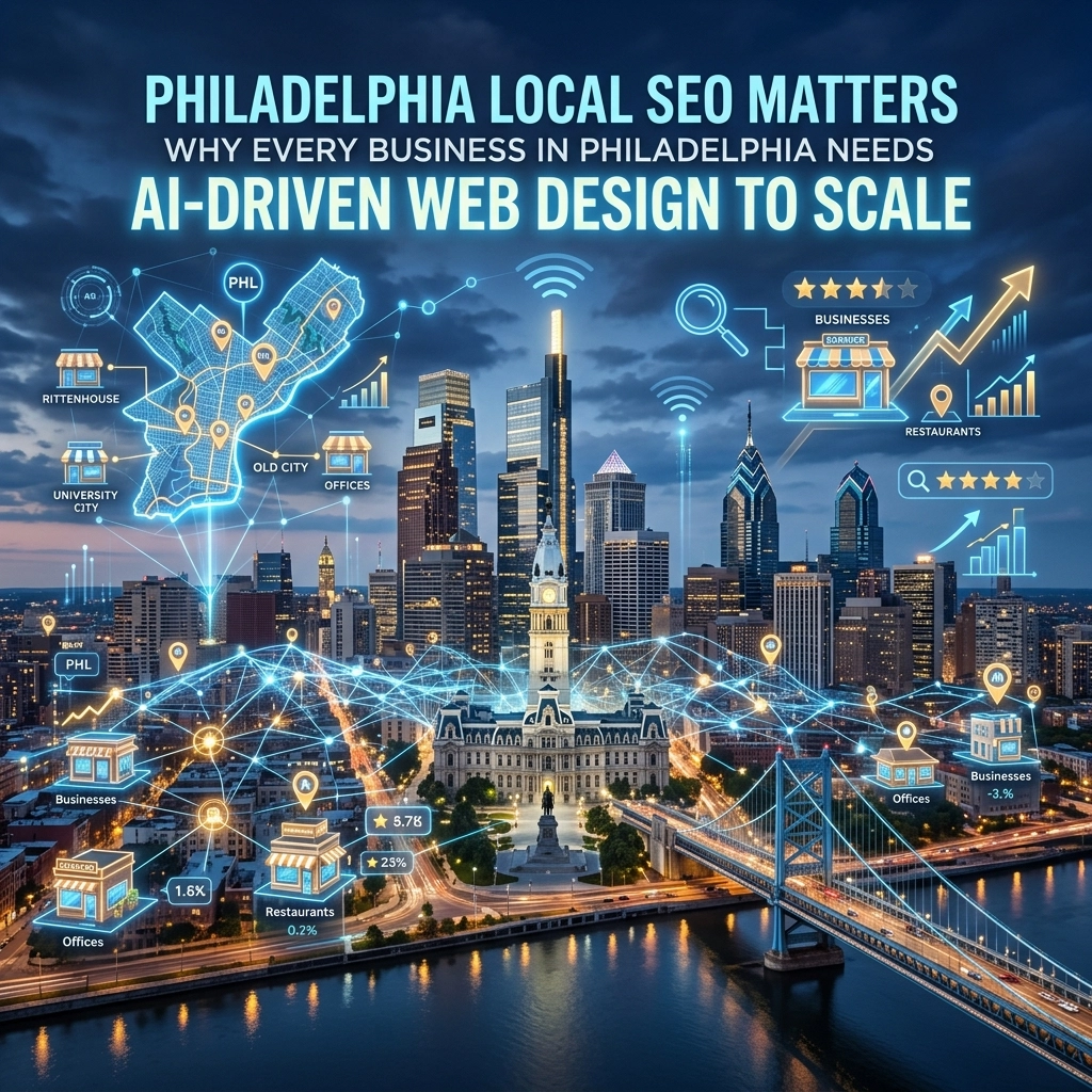 Philadelphia skyline promoting AI-driven web design SEO