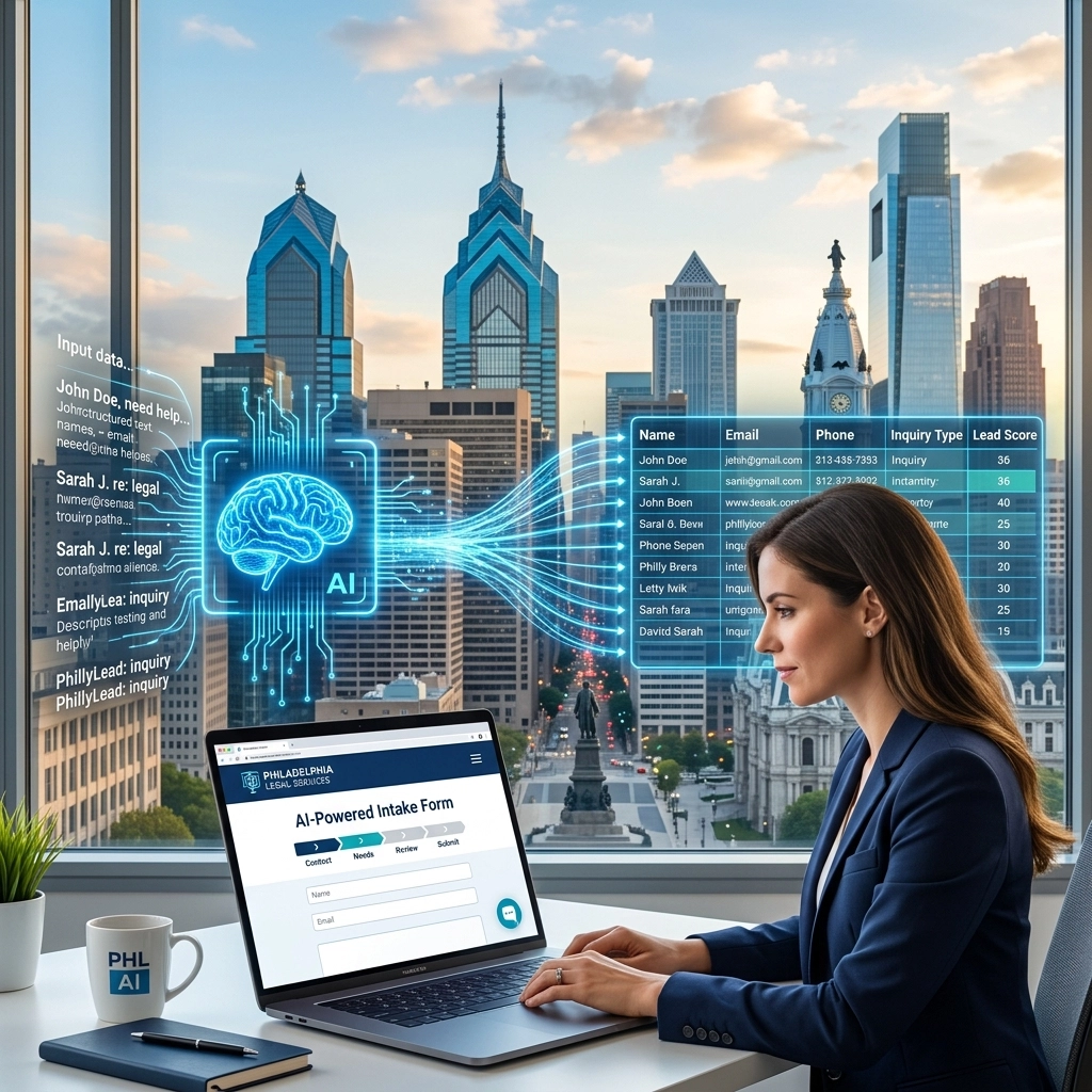 Businesswoman using AI legal data form in office