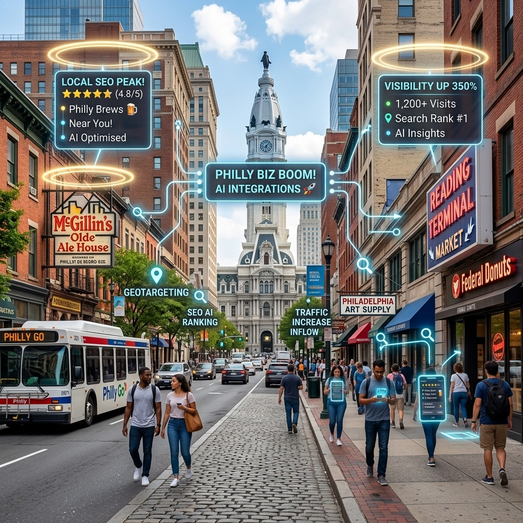 Philadelphia street with AI-driven SEO business insights