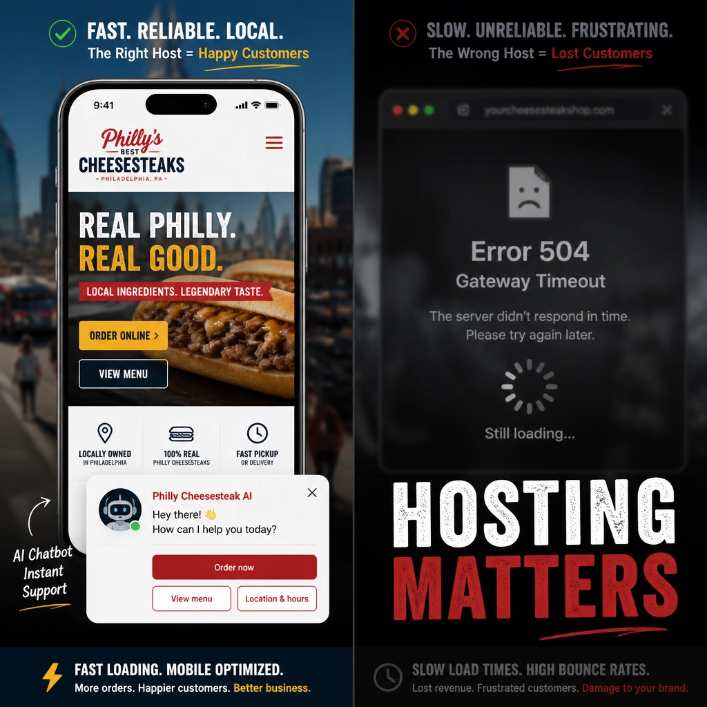 A visual comparison of a fast AI-enabled site versus a slow site on a poor host