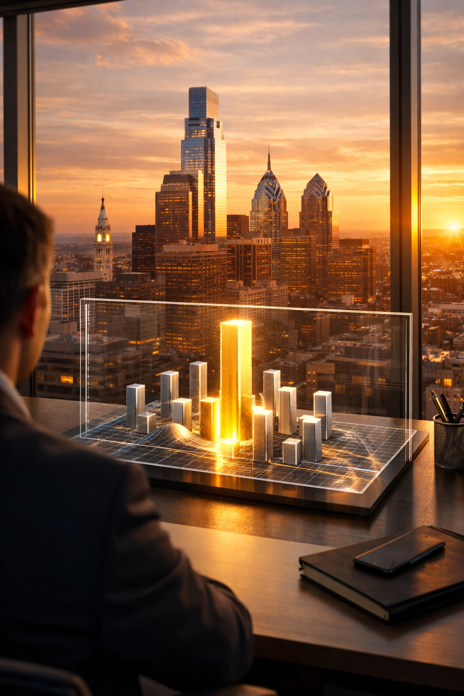 Digital data map showing a Philadelphia business outranking competitors in the local market.
