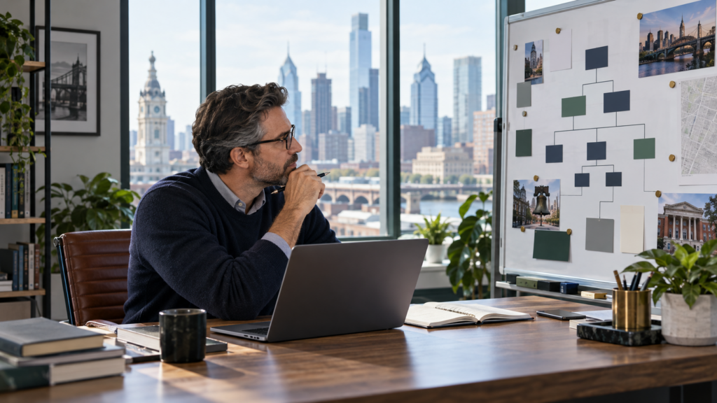 Technical SEO strategist reviewing structured data planning in Philadelphia