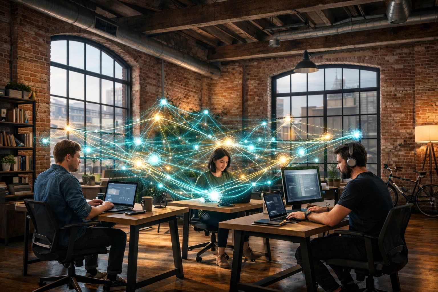 Team in a Philadelphia office using AI automation to increase business productivity.