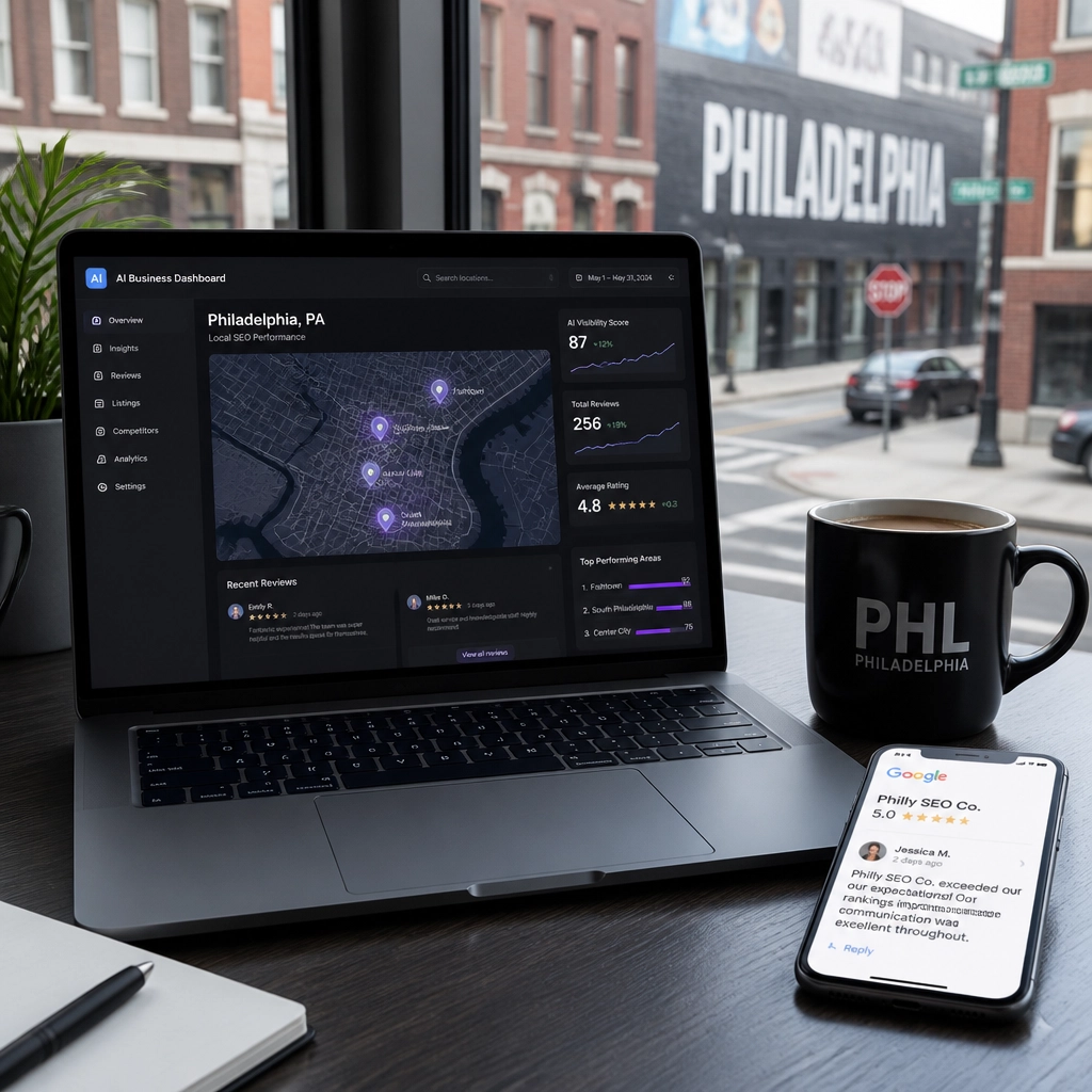 AI-powered dashboard showing Philadelphia neighborhood rankings and reviews