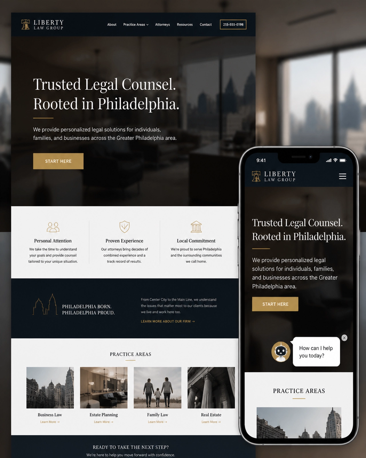 A modern, mobile-responsive Philly business website with an integrated AI assistant.
